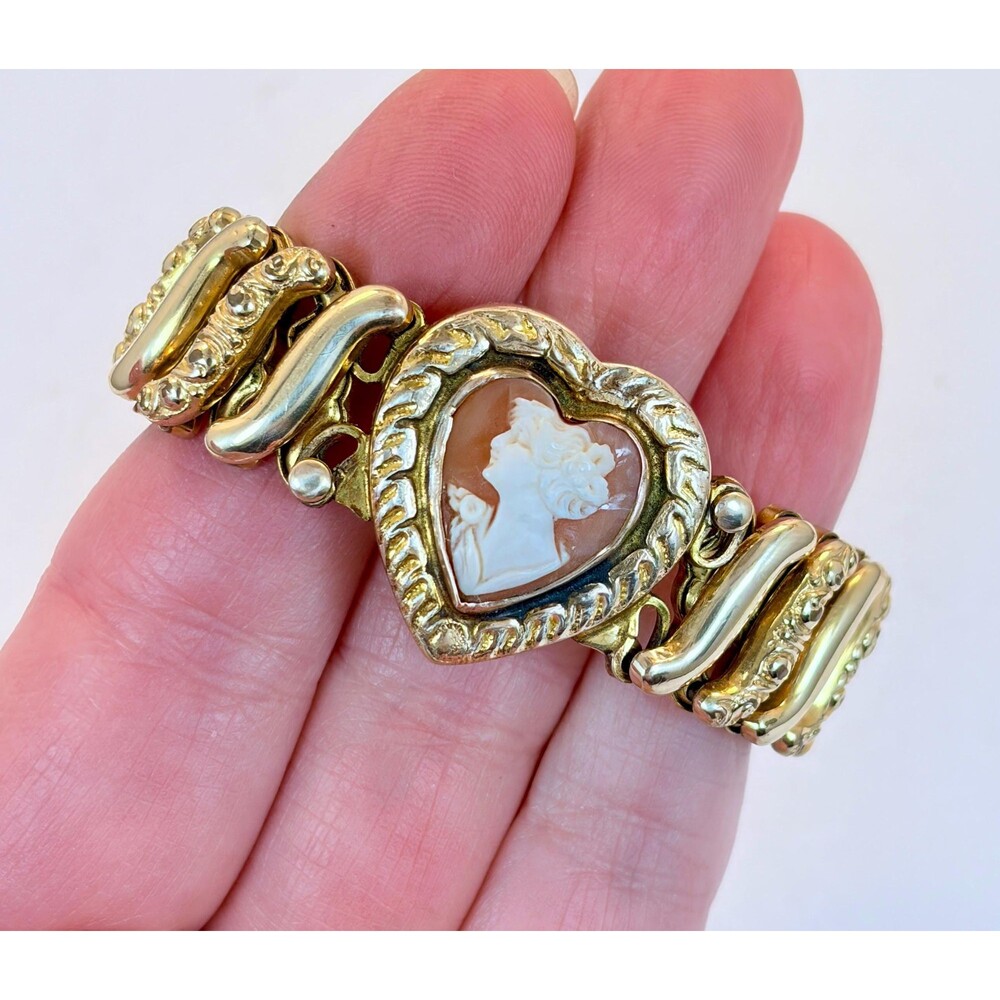 Sweetheart Bracelet, Cameo, Expansion, Carmen, Carved Shell Gold Filled, Vintage